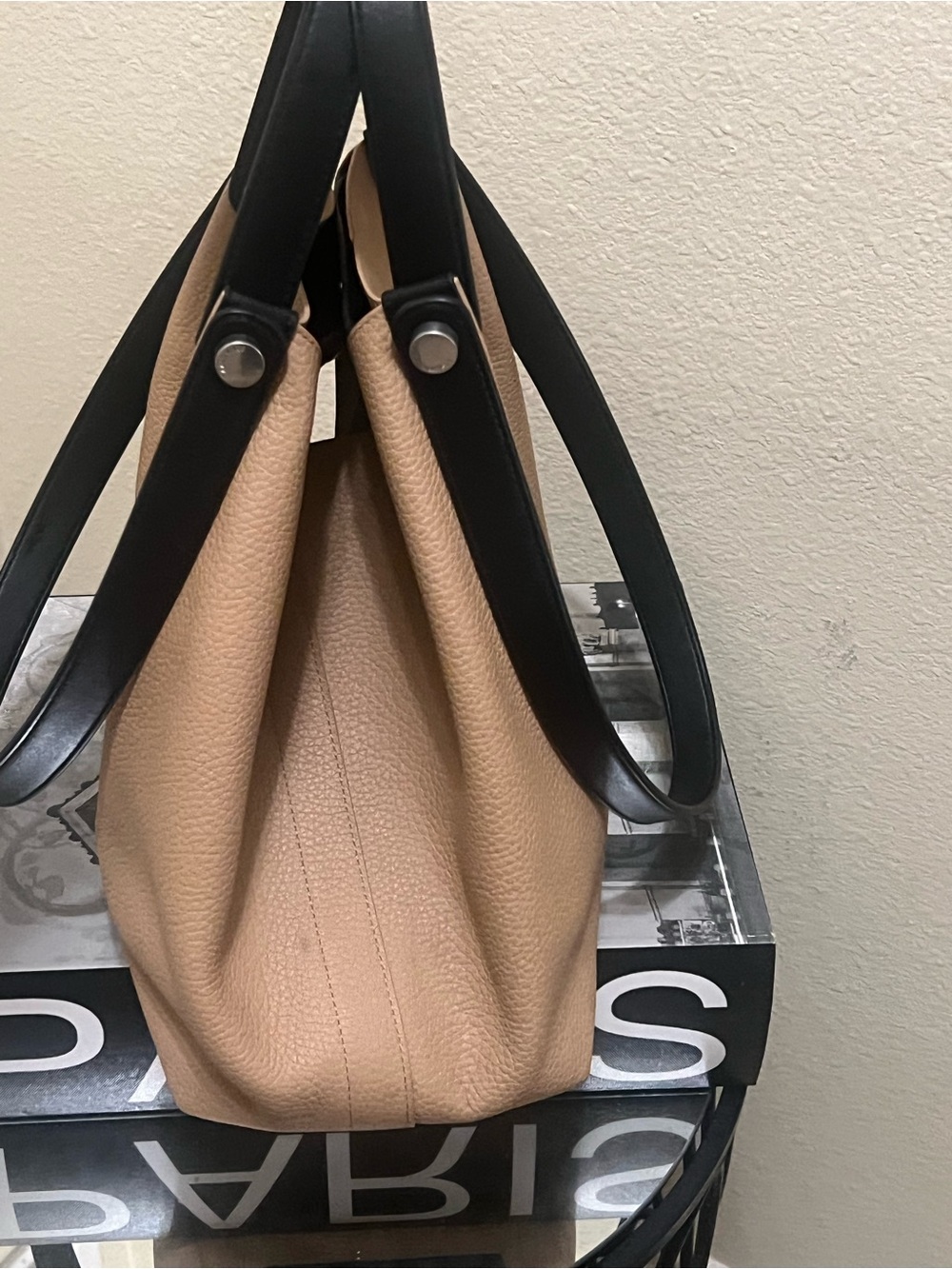All Saints Beige Tan Leather Tote with Black Handles - Picture 3 of 13